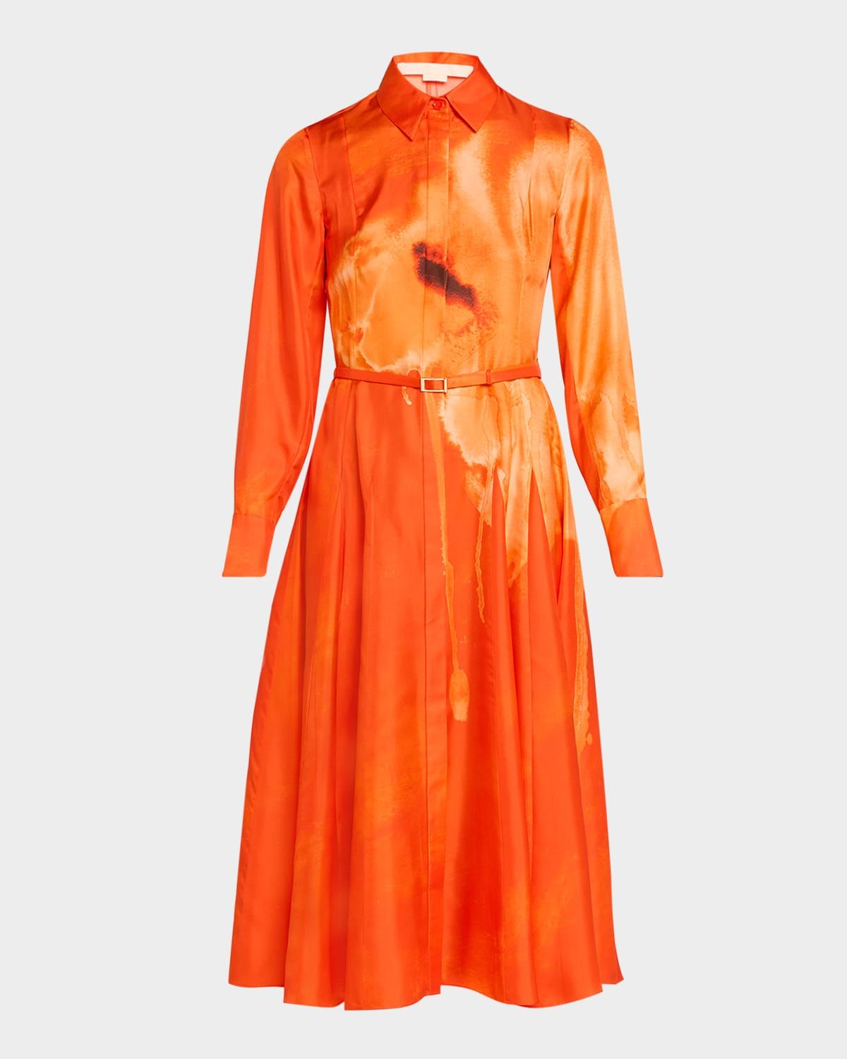 Watercolor Floral Belted Midi Shirtdress