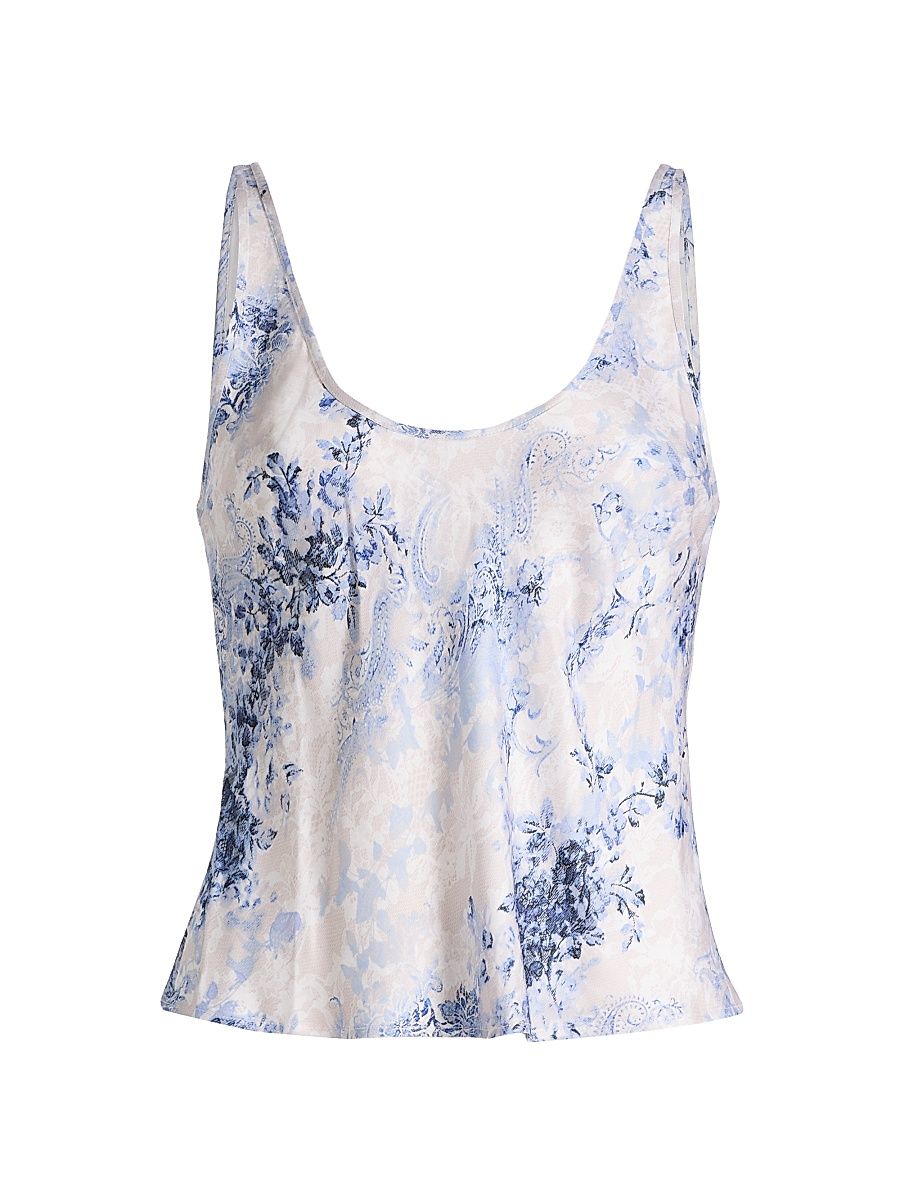 Women's Eddie Bias Floral Tank - Ivory Blue Watercolor Lace - Size XL