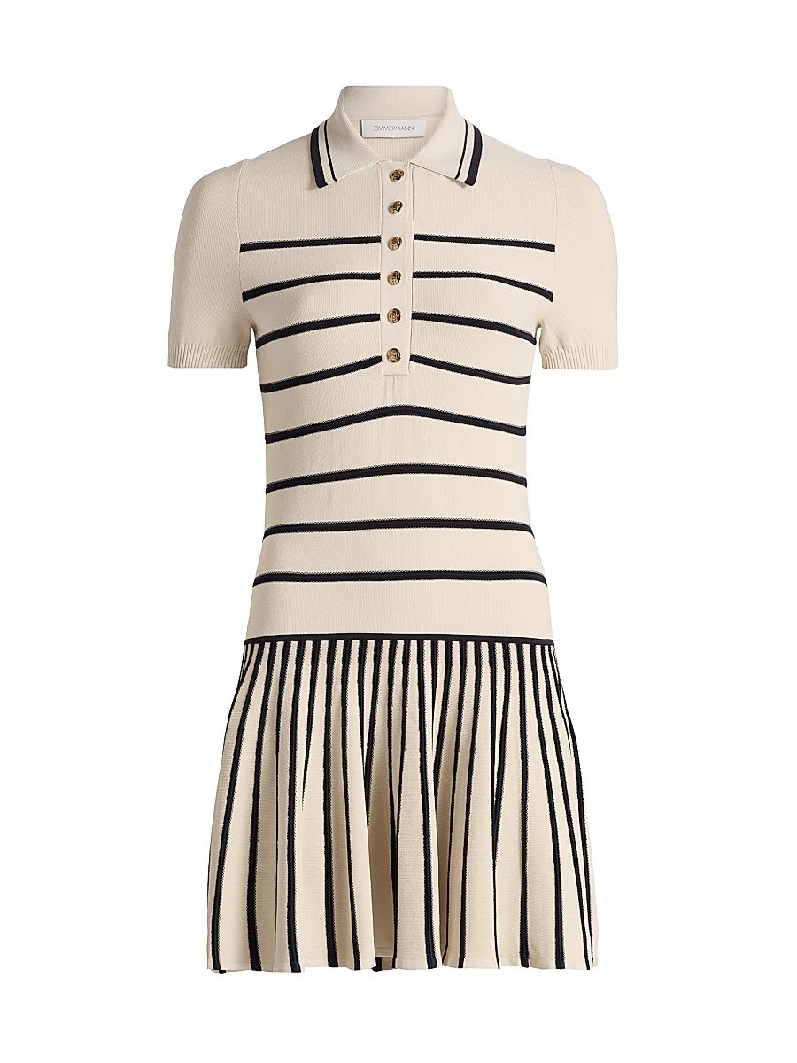 Women's Luna Striped Polo Minidress - Cream Navy - Size 10