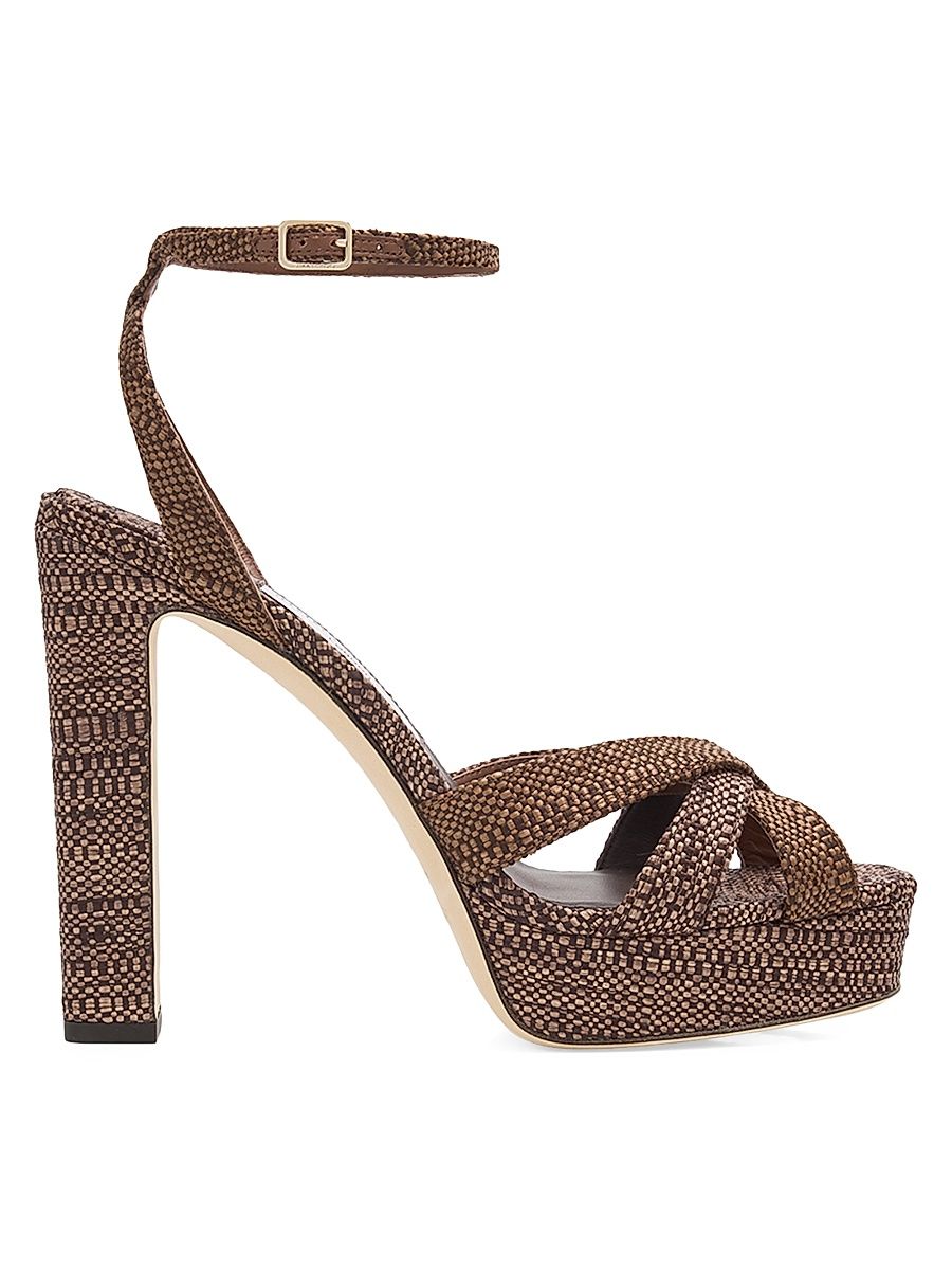 Women's Kove 120MM Fine Raffia Platform Sandals - Chocolate Tan - Size 5