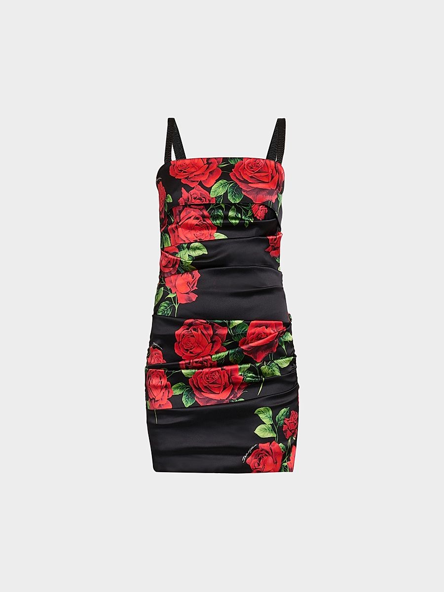 Women's Floral Stretch-Silk Ruched Minidress - Rose Rosse Nero - Size 10