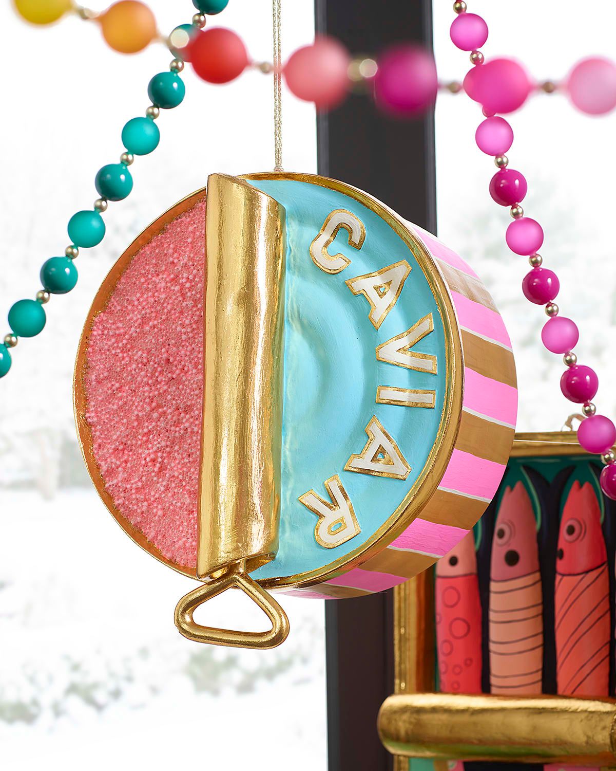 Blue and Pink Caviar Display Hanging Decor, 12"