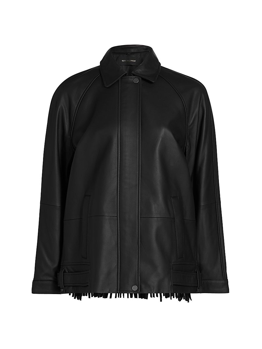 Women's Drake Fringe Back Leather Jacket - Black - Size Medium
