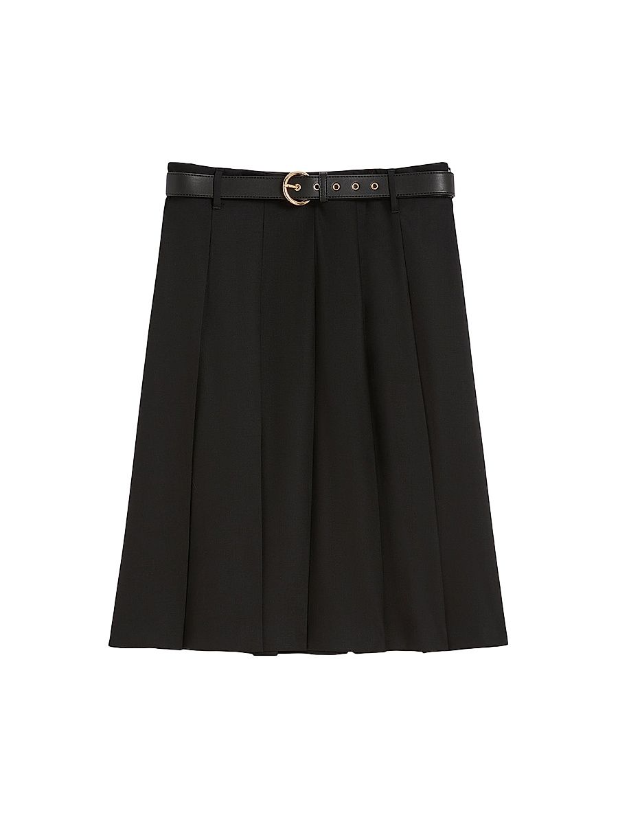 Women's Pleated Wool Skirt - Black - Size 16