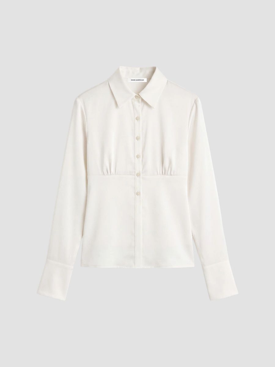 Good American Women's Ruched Satin Shirt - Chalk - Size XS