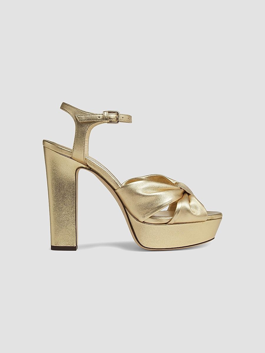 Jimmy Choo Women's Heloise 120MM Metallic Leather Platform Sandals - Gold - Size 12