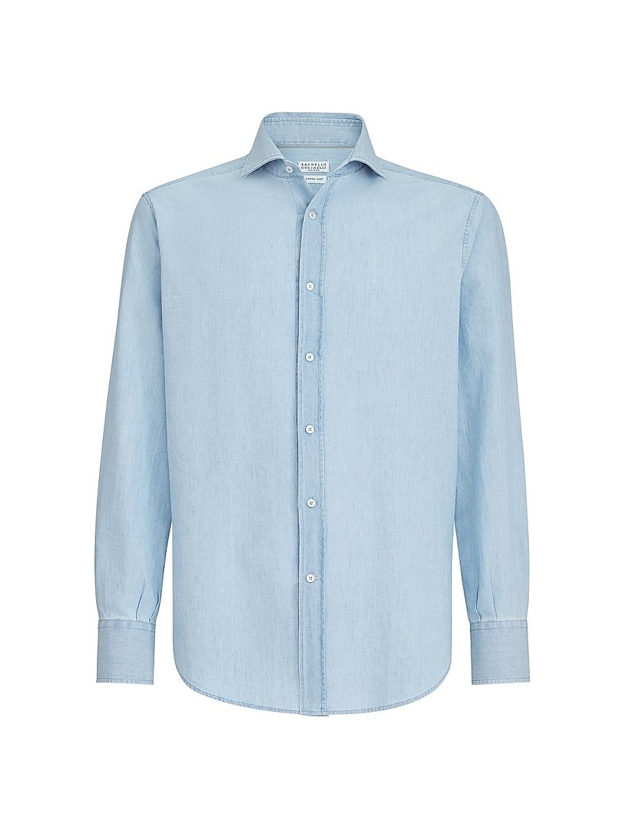 Men's Denim Effect Chambray Basic Fit Shirt - Medium Denim - Size XXXL