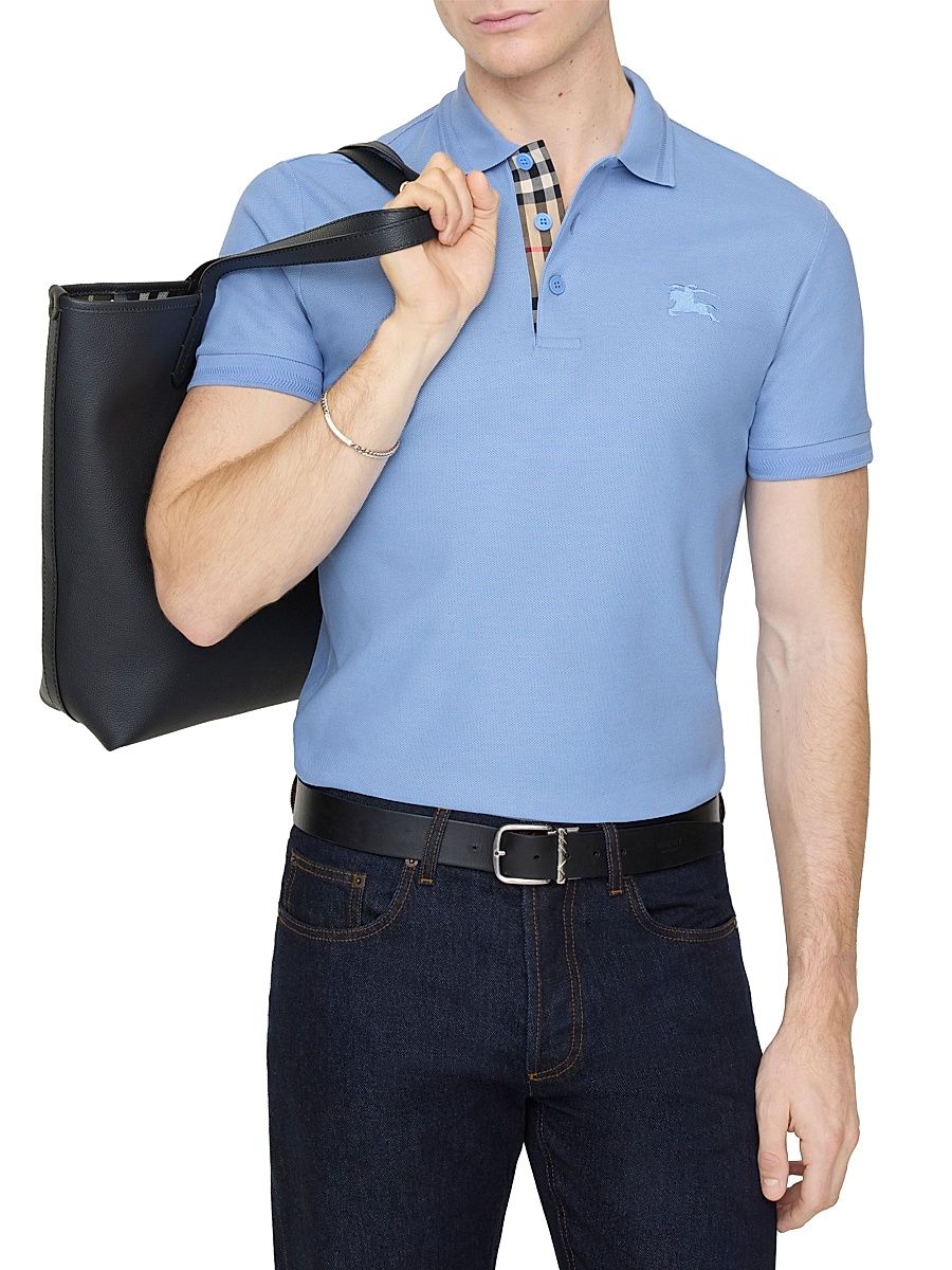 Men's Eddie Check-Trim Cotton Polo Shirt - Cornflower Blue - Size XXL