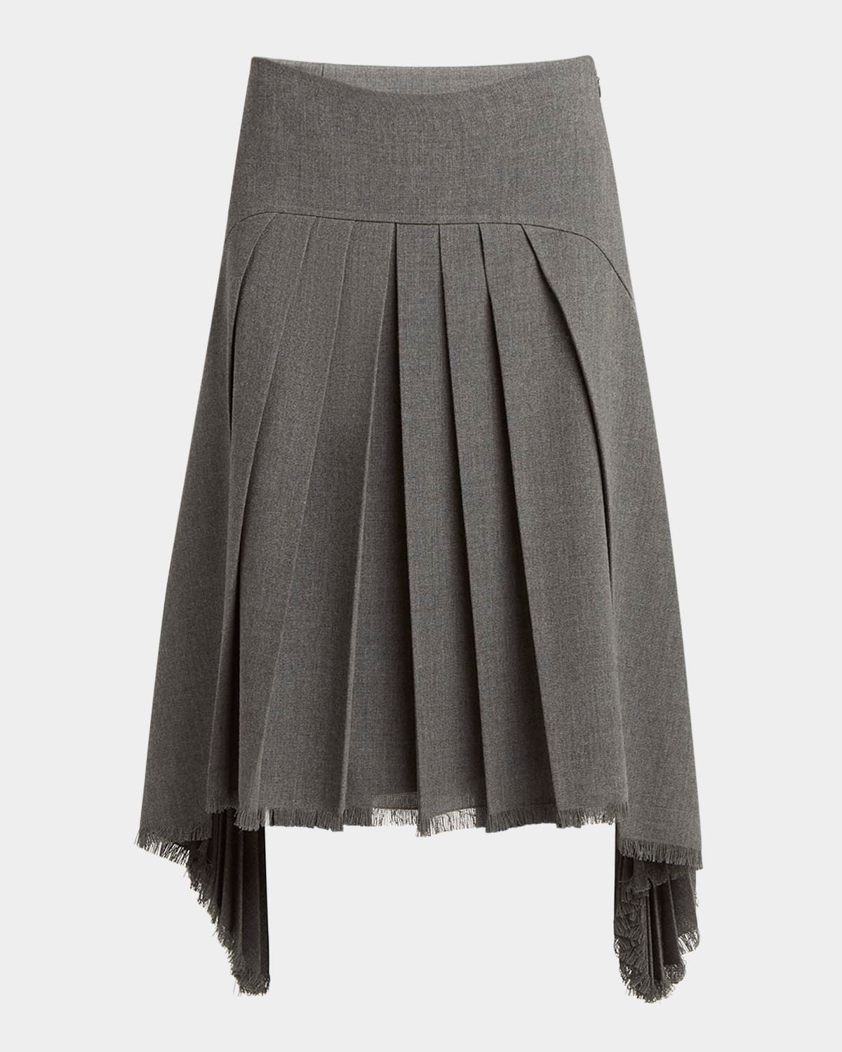 Curved-Yoked Pleated Midi Skirt