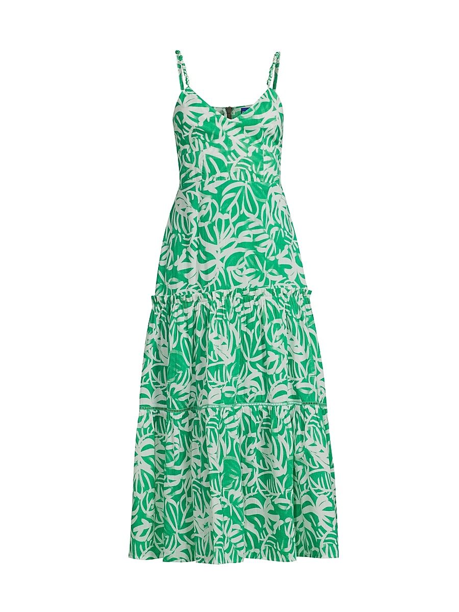 Women's Brittany Leafy Tiered Midi-Dress - Green Mirna - Size Small