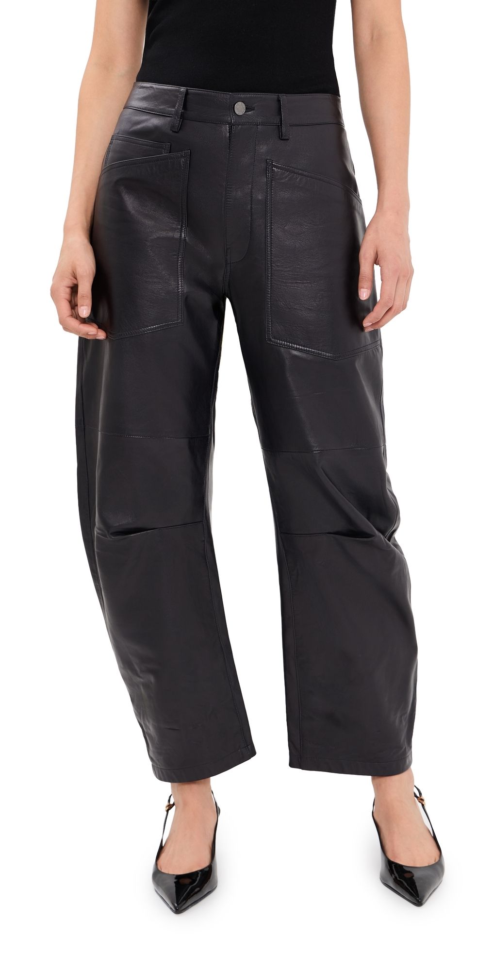 Nili Lotan Shon Leather Barrel Pants Midnight 4