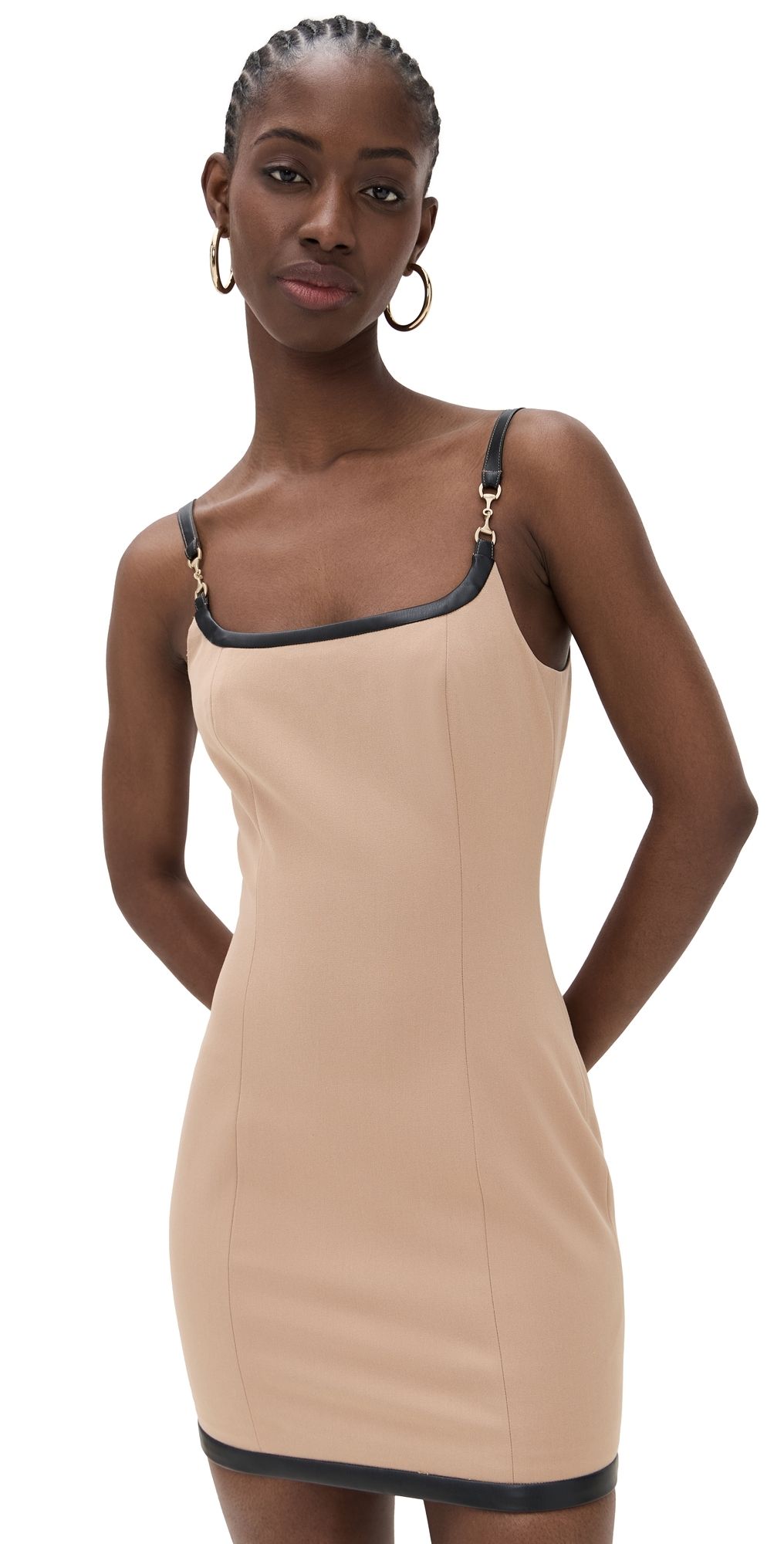 L'AGENCE Jettie Leather Trim Dress Dark Cappuccino 10