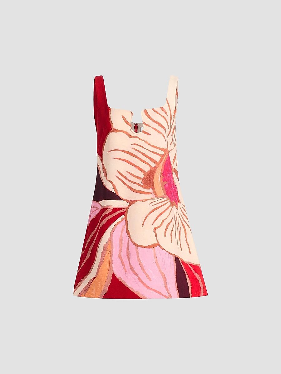 Women's Femme Fatale Llewellyn Floral Linen-Blend Mini Dress - Rouge Eclipse - Size 12