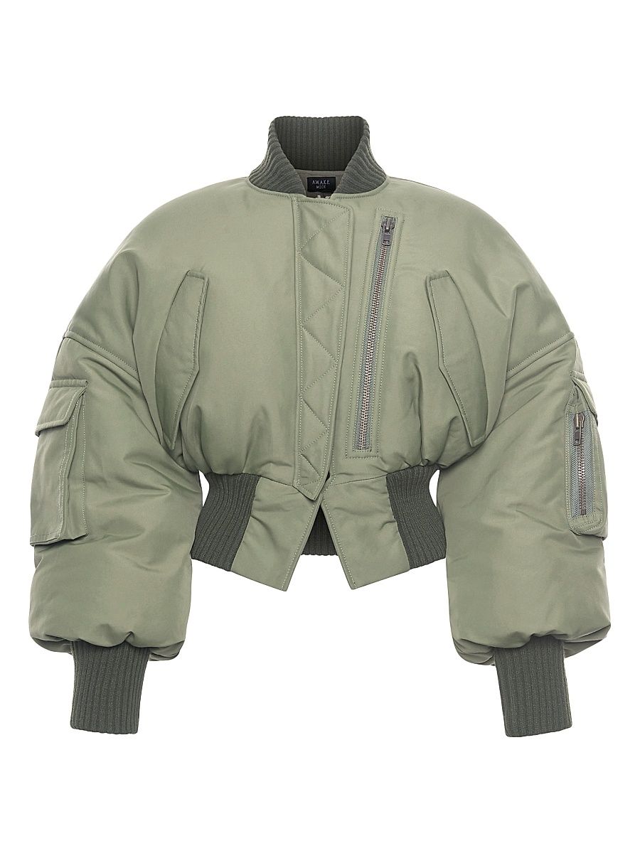 Women's Oversized Crop Bomber Jacket - Khaki Green - Size Small