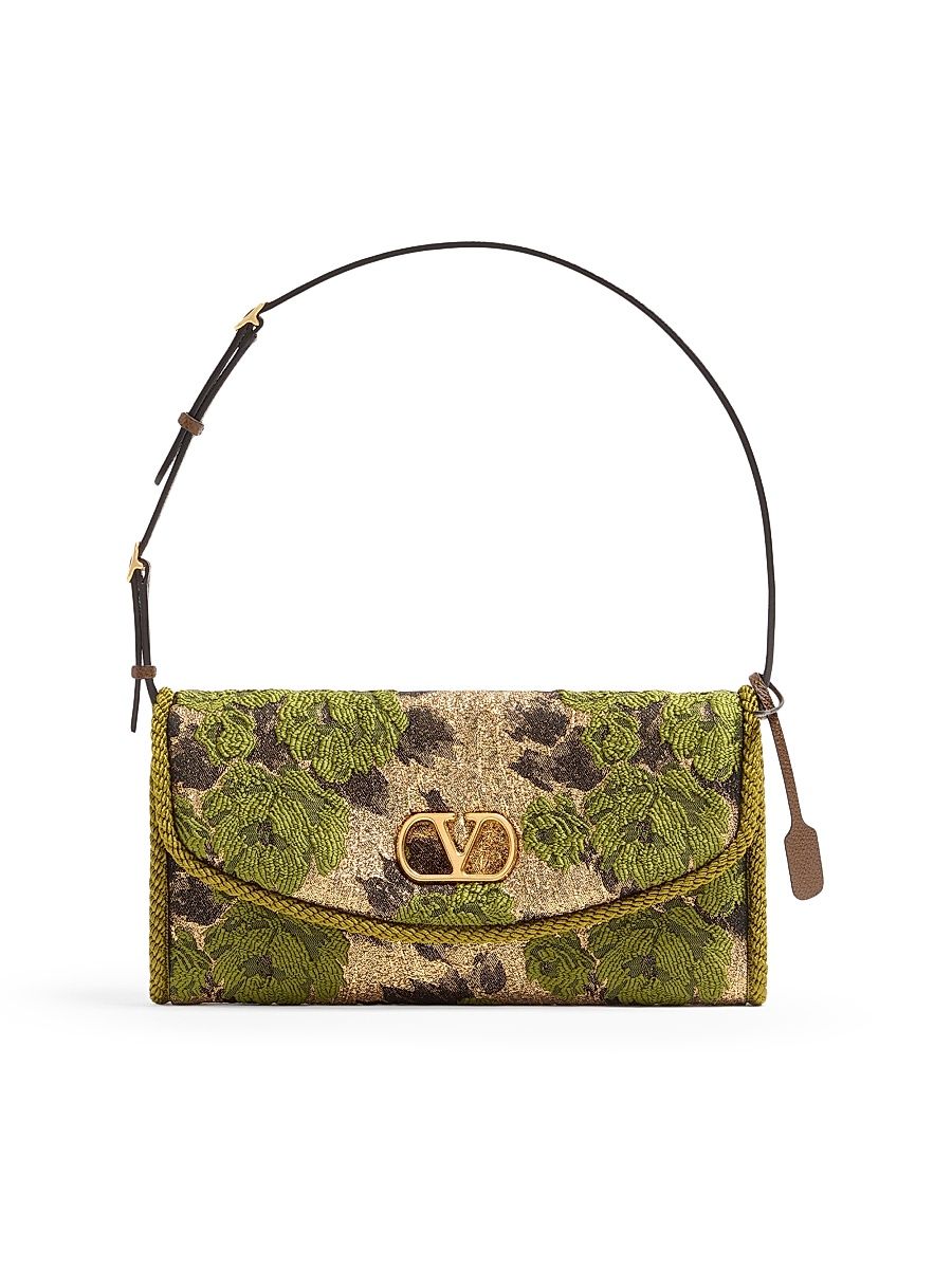 Women's Devain Small Shoulder Bag in Jacquard Lurex Fabric - Gold Green