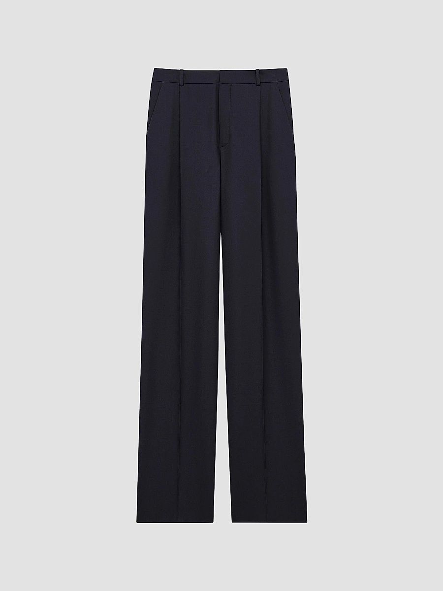 Saint Laurent Women's Pants in Grain De Poudre - Dark Navy - Size 8