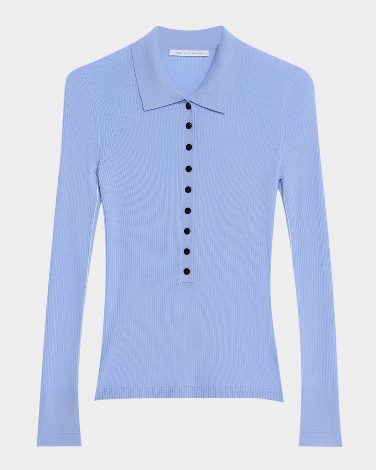 Tiny Button Long-Sleeve Rib Polo Sweater