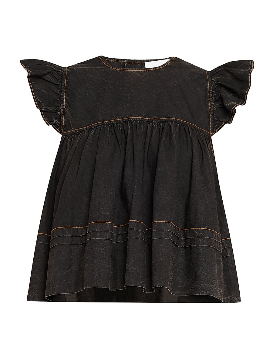Women's Denim Flutter-Sleeve Babydoll Top - Black - Size 8