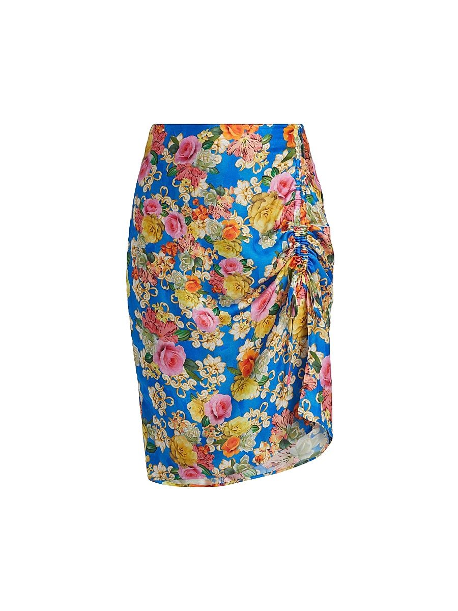 Women's Pauline Ruched Floral Drawcord Midi-Skirt - Pauline - Size Large
