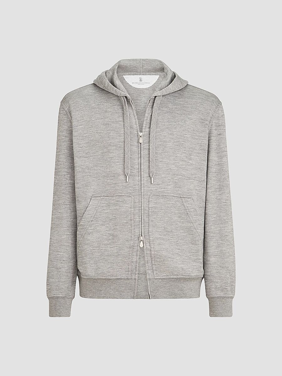 Men's Cashmere and Silk French Terry Hooded Sweatshirt - Grey - Size XL