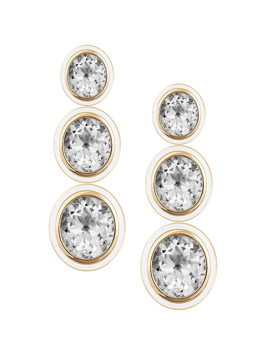 Women's Mélange 18K Yellow Gold, Rock Crystal & White Agate Triple Drop Earrings - Yellow Gold