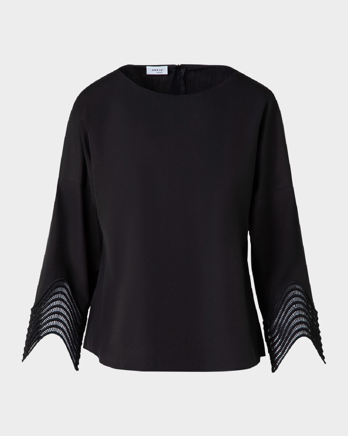 Waved Lace Cuffs Cotton Poplin Blouse