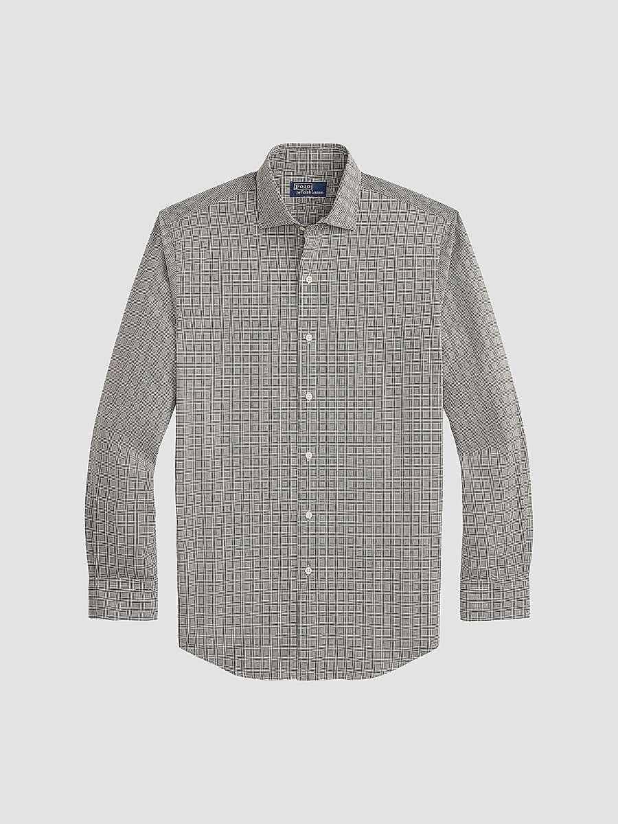 Men's Classic-Fit Checked Poplin Shirt - White Nutmeg Brown - Size XXL