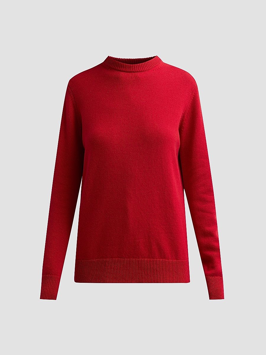 Women's Wool-Silk-Cashmere Knit Crewneck Sweater - Ruby - Size XS