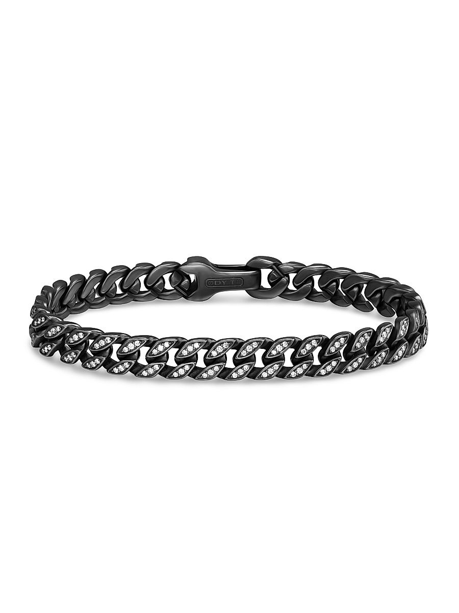 Men's Curb Chain Bracelet in Titanium - Diamond - Size Large