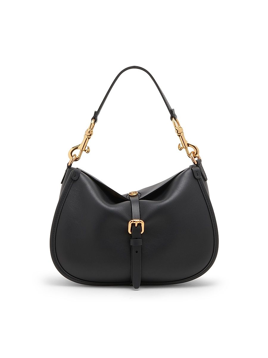 Women's Medium Pony Leather Shoulder Bag - Black