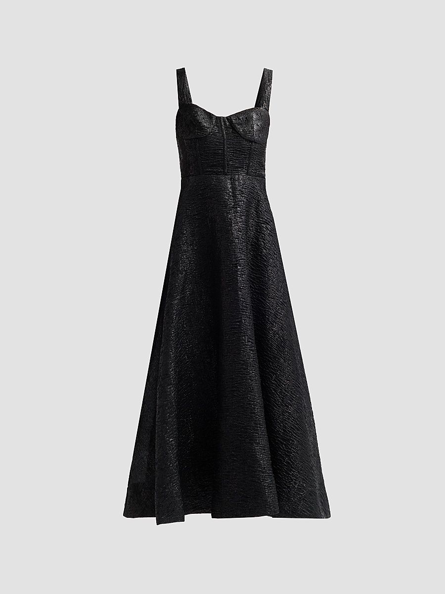 Women's Julia Organza Jacquard Bustier Midi Dress - Black - Size XXL