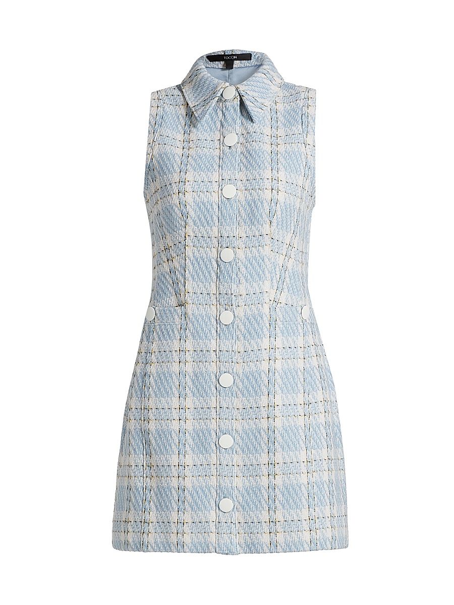Women's Sophia Plaid Tweed Button-Front Minidress - Sky Blue Multi - Size 14