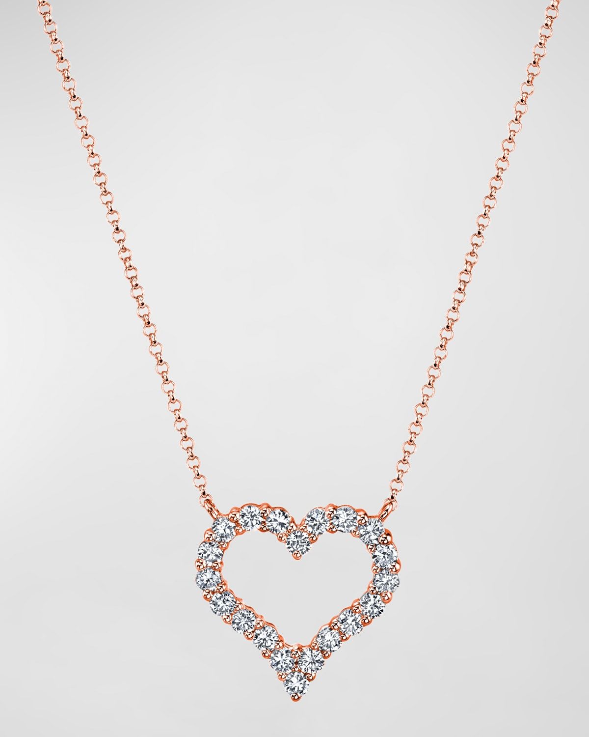 18K Gold Shared Prong Round Diamond Heart Pendant 16" Necklace, 1.30tcw