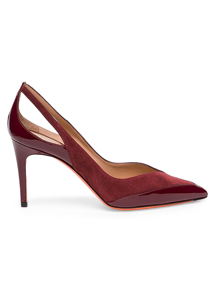 Women's 85MM Cut-Out Leather & Suede Pumps - Burgundy - Size 10