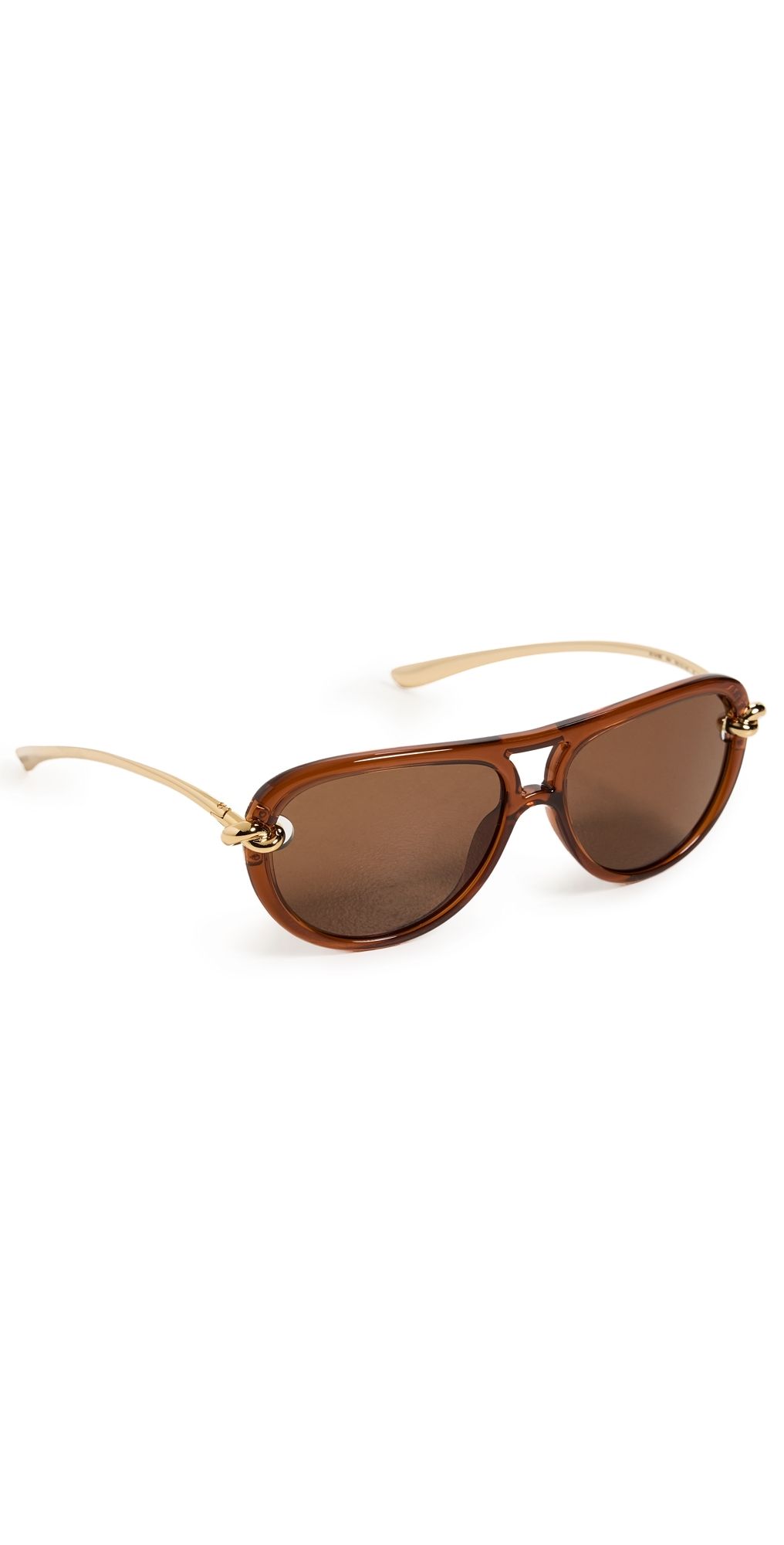 Bottega Veneta Knot Acetate & Metal Aviator Sunglasses Brown-Gold-Brown One Size