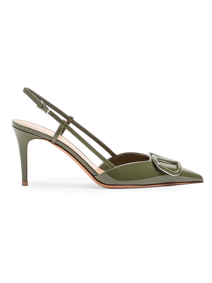 Women's VLogo Signature 80MM Patent Leather Slingback Pumps - Military Green - Size 10.5