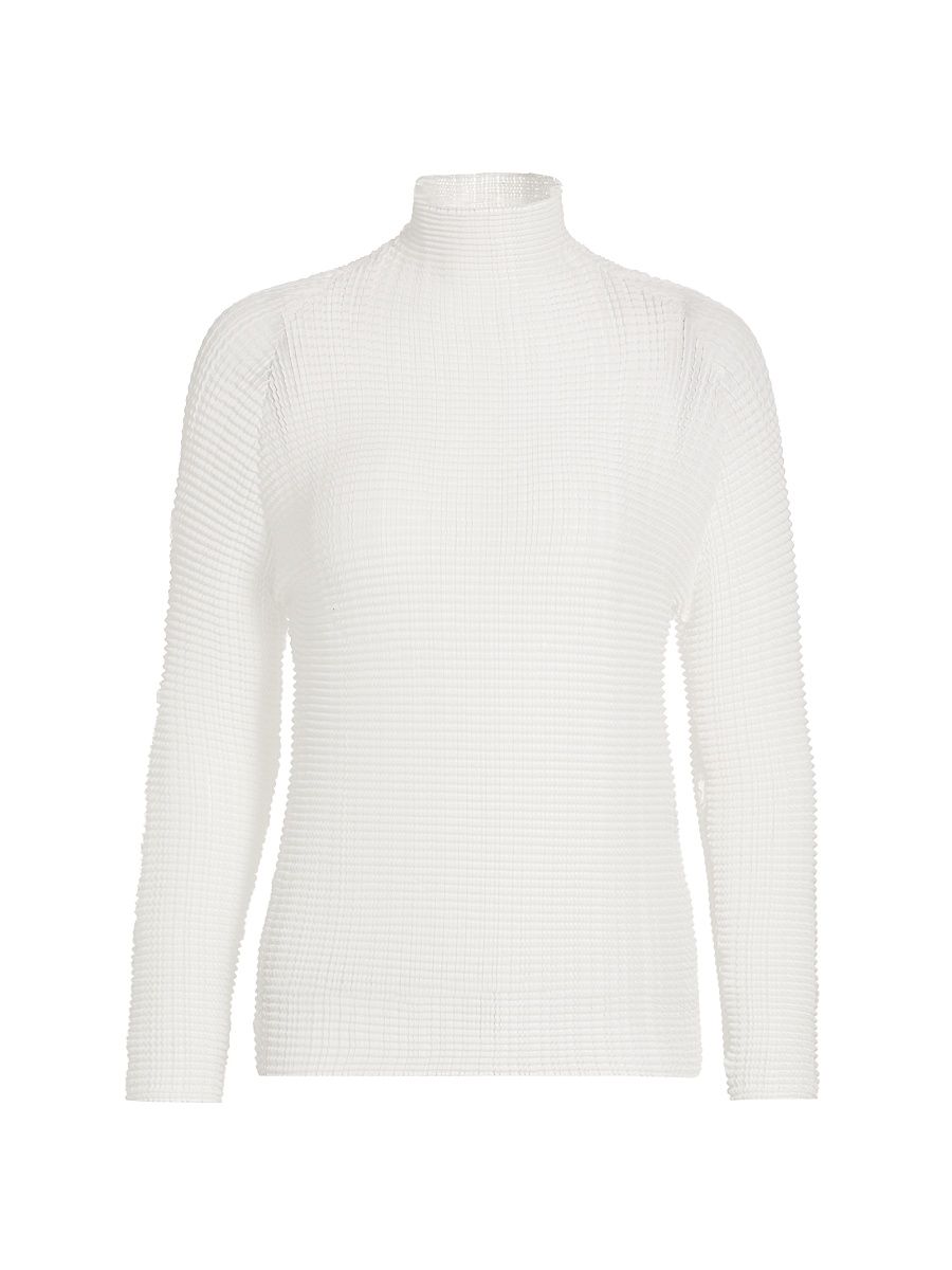 Women's Wooly Pleats Long-Sleeve Blouse - White - Size Small