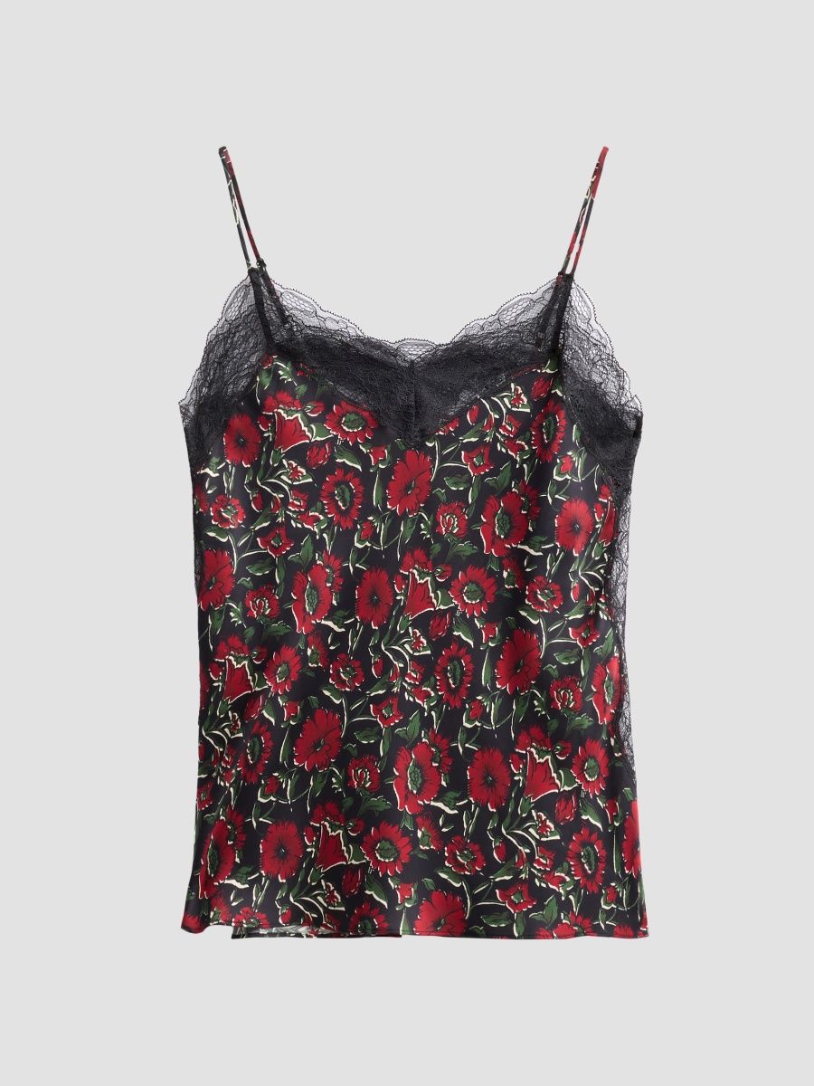 Veronica Beard Women's Johanan Silk-Blend Floral Cami - Cardinal Red Multi - Size 16