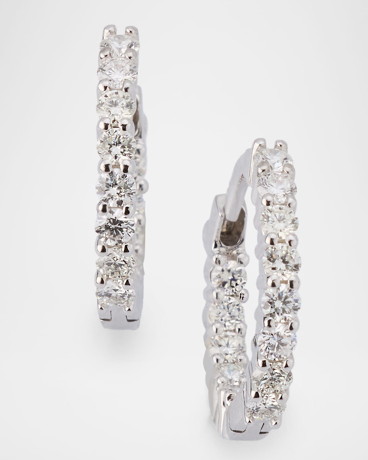18K White Gold Small Diamond Hoop Earrings