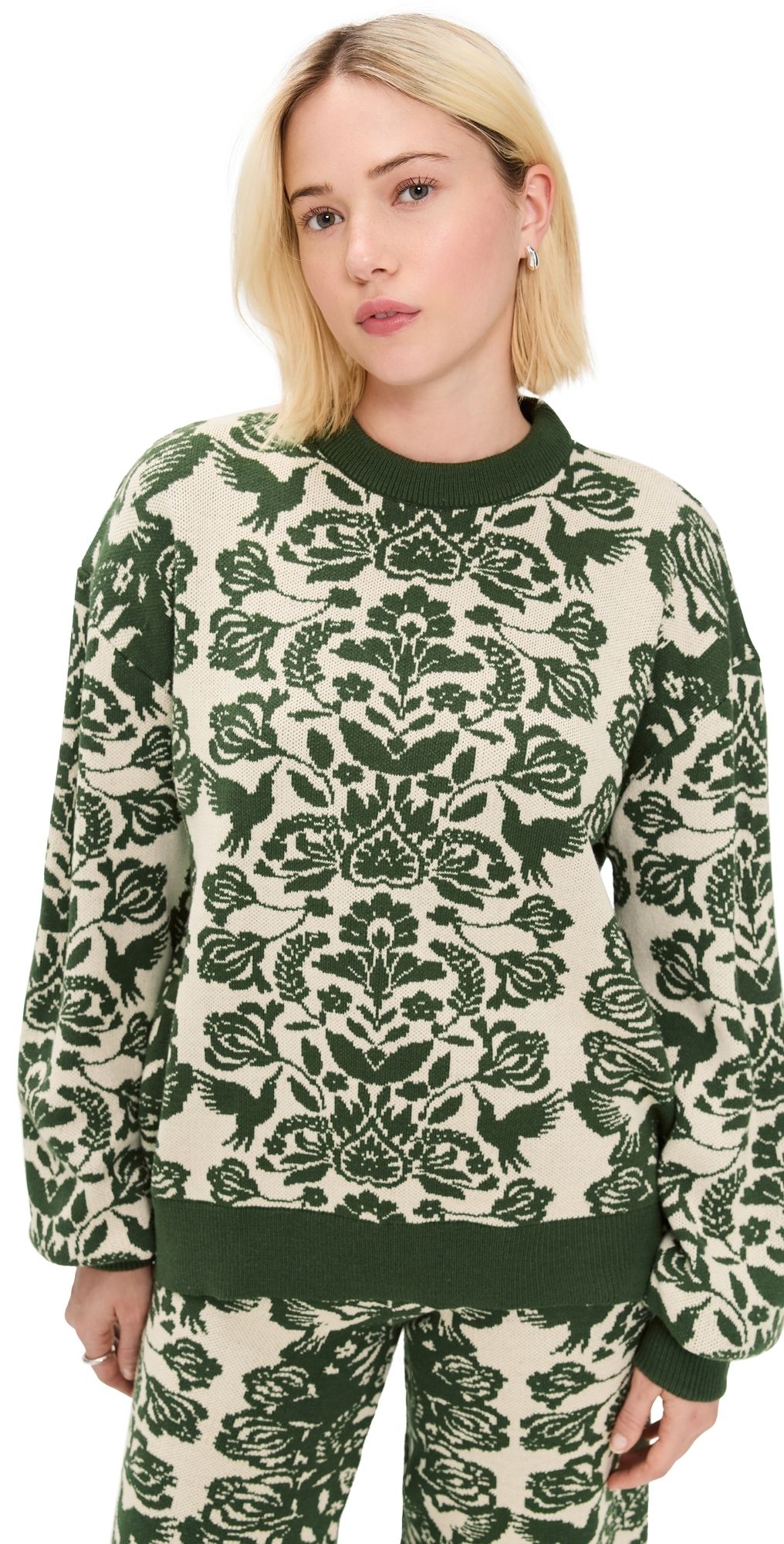 The Lulo Project Unnamed Pullover Sweater Green Folk Paisley XL