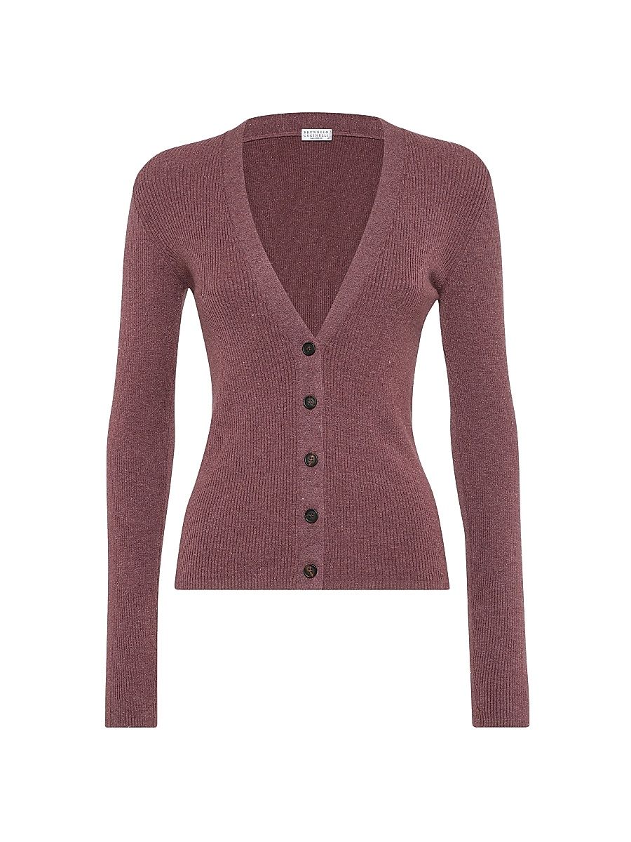 Women's Sparkling Cashmere Lightweight Rib Cardigan - Mauve - Size XXS