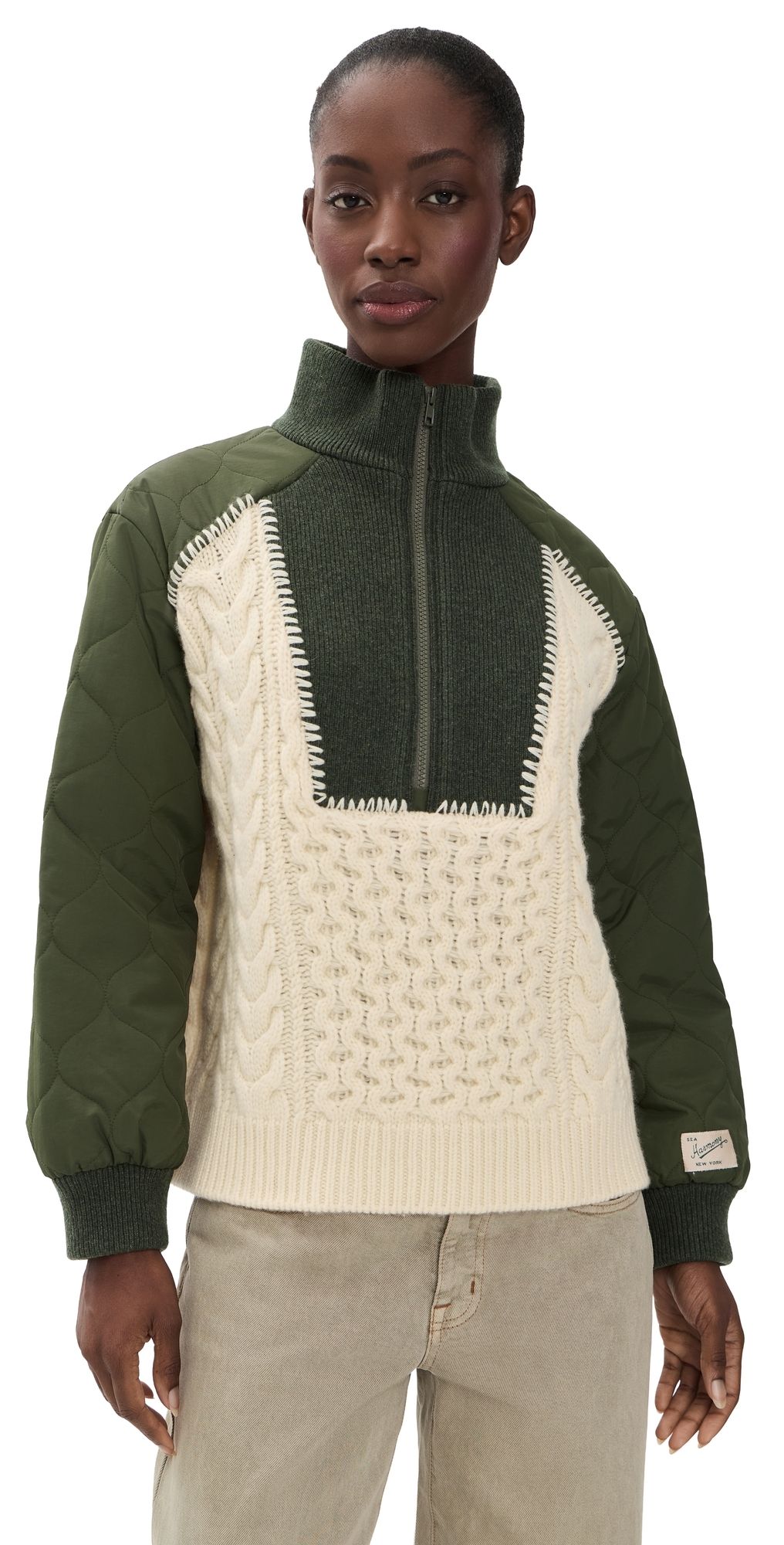 Sea Allen Cable Half Zip Combo Pullover Army L