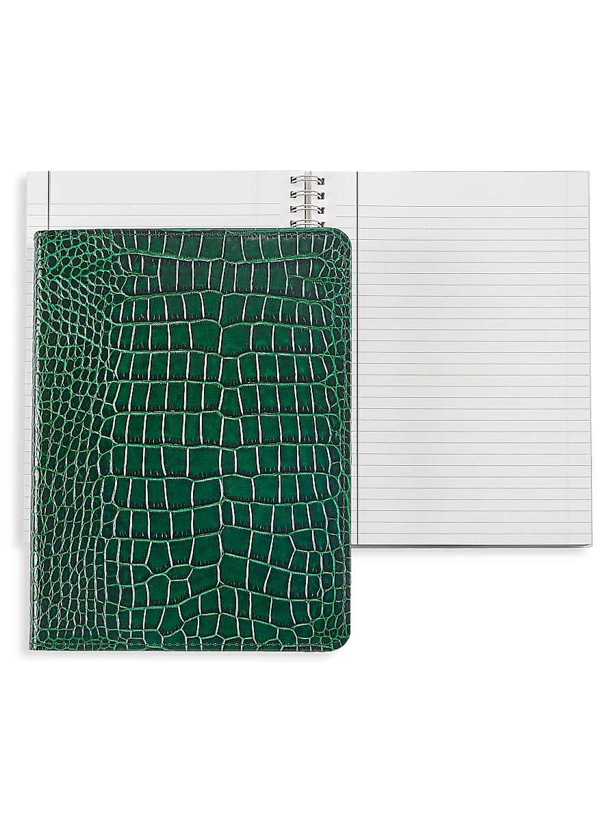 Gemstone Croc-Embossed Leather Refillable Notebook - Emerald