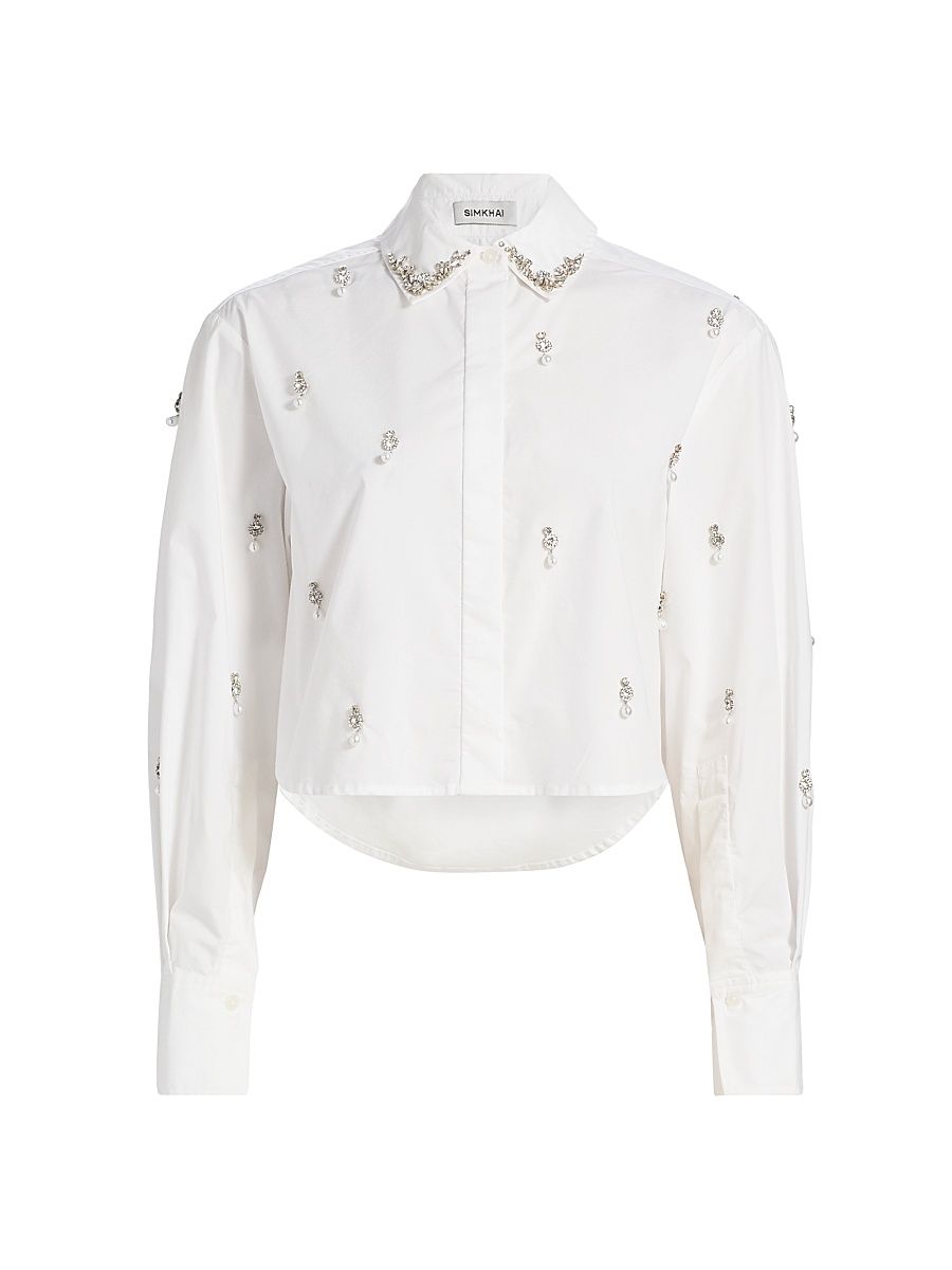 Women's Renata Embellished Crop Shirt - White - Size Large
