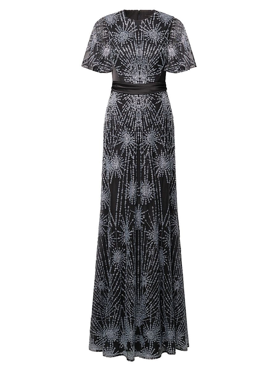 Women's Lavina Beaded Gown - Black Silver - Size 16