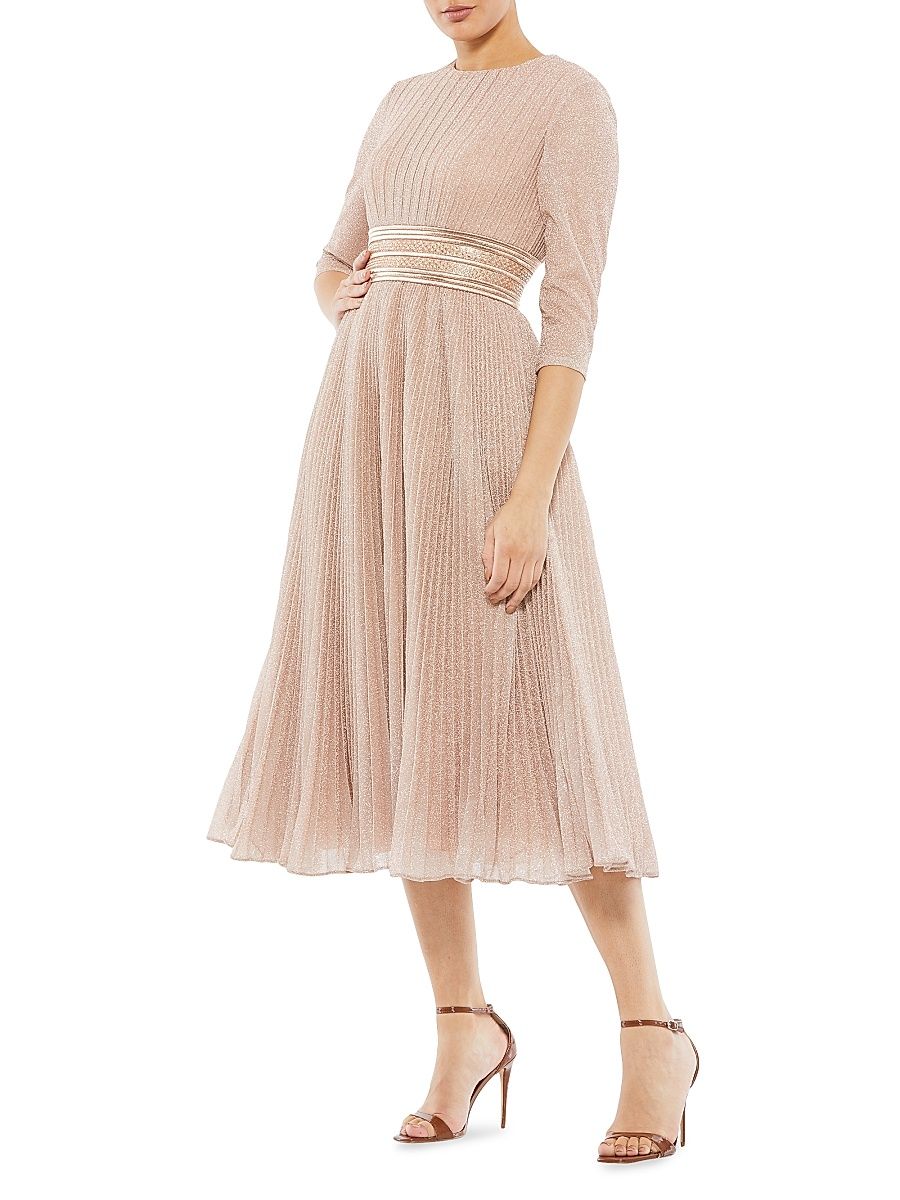 Women's Pleated Belted Cocktail Dress - Rose Gold - Size 16