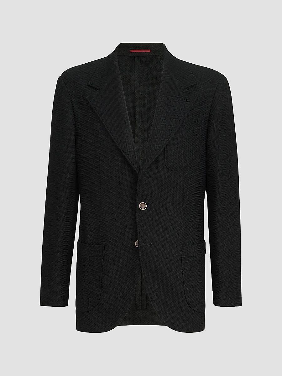 Men's Cashmere Panama Deconstructed Blazer with Patch Pockets - Black - Size 48