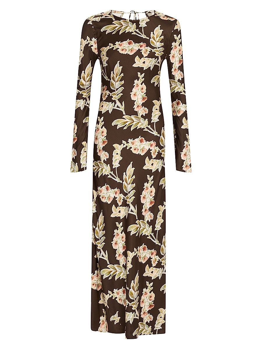 Women's Faroe Floral Bias-Cut Maxi Dress - Brown Pattern - Size Large
