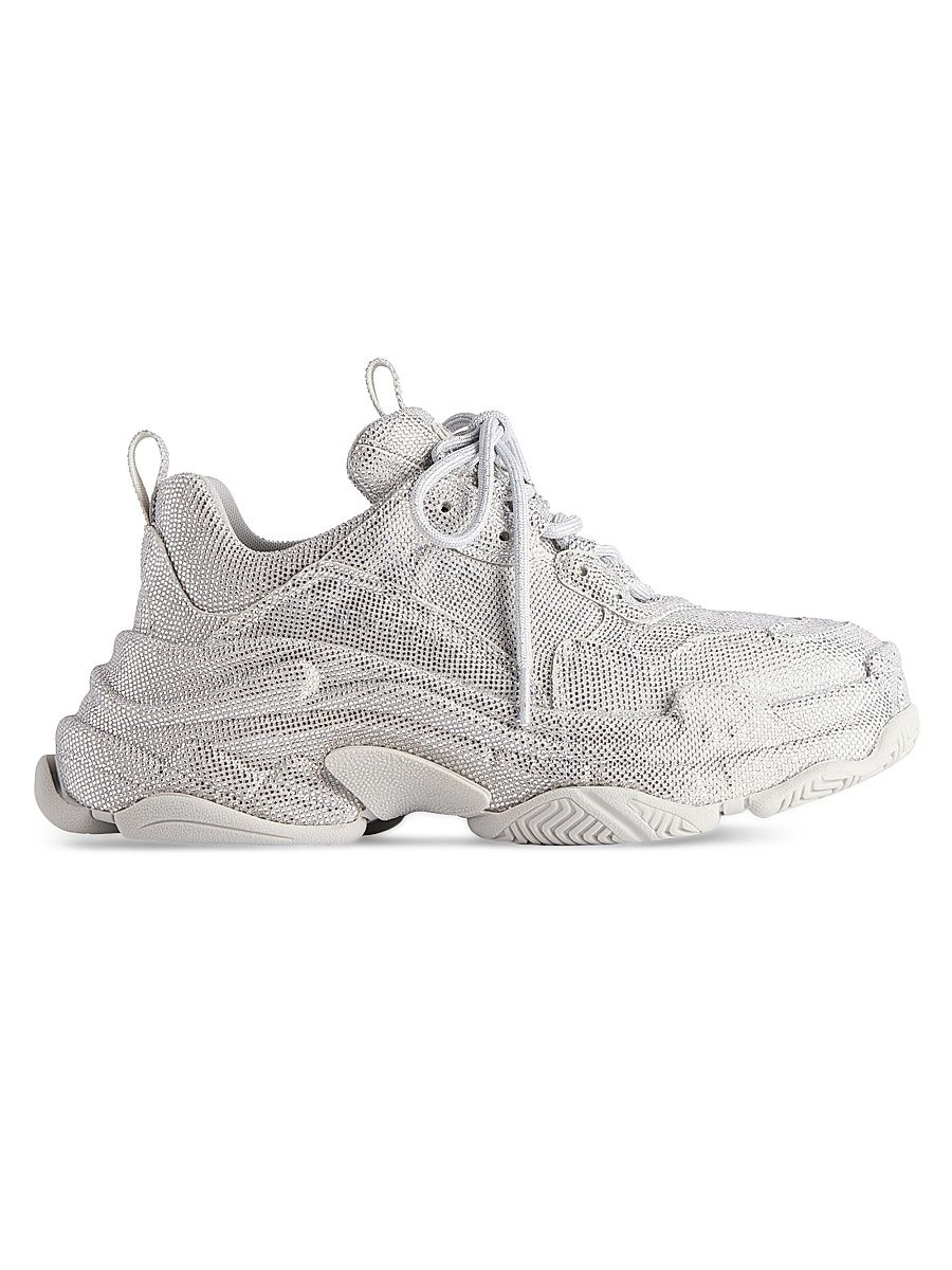 Women's Triple S Sneakers with Rhinestones - Light Grey - Size 4