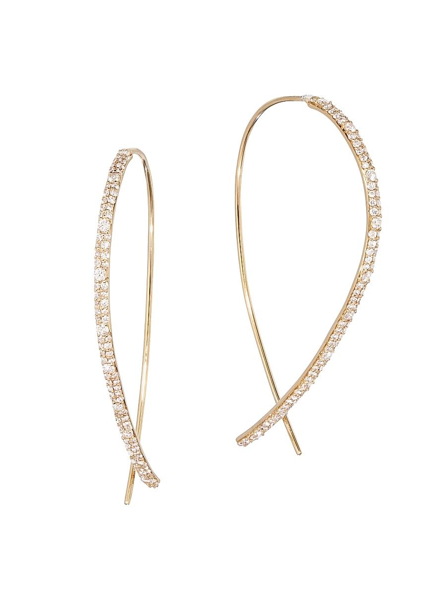 Women's Flawless Diamond 14K Yellow Gold Upside Down Hoops - Gold